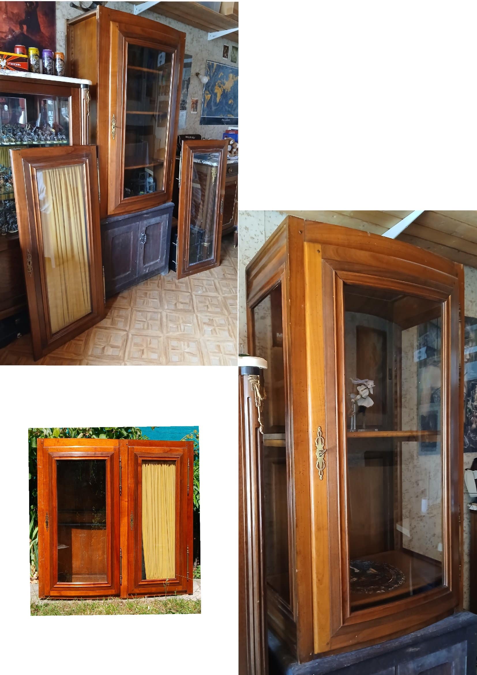 Partie haute d'un buffet transformée en vitrine, avant et après